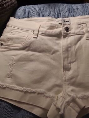 Fashion Nova White Frayed Hem Denim Shorts